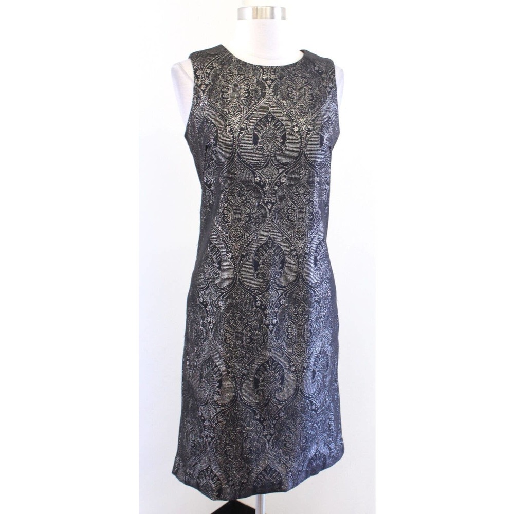 NWT J McLaughlin Zahara Black Champagne Jacquard Sheath Dress Size 2 Metallic - Picture 2 of 8